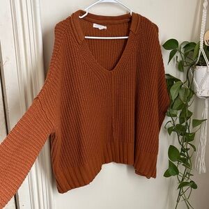 Elegant V-Neck Sweater in Warm Rust
